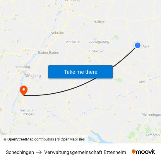 Schechingen to Verwaltungsgemeinschaft Ettenheim map