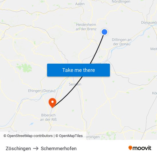 Zöschingen to Schemmerhofen map