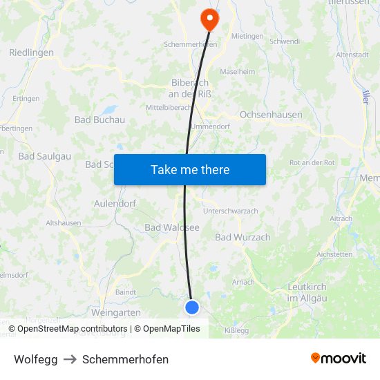 Wolfegg to Schemmerhofen map