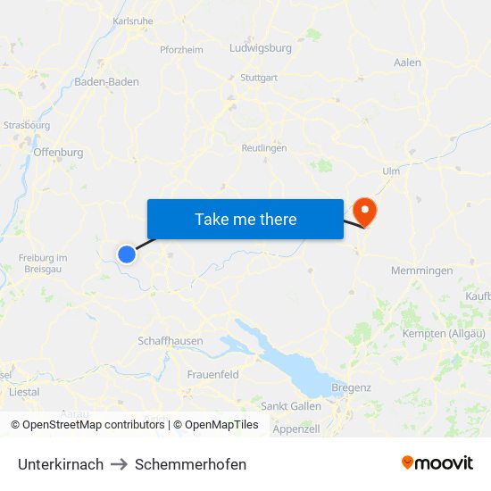 Unterkirnach to Schemmerhofen map