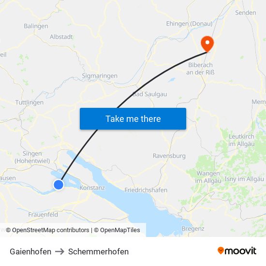 Gaienhofen to Schemmerhofen map