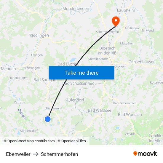 Ebenweiler to Schemmerhofen map