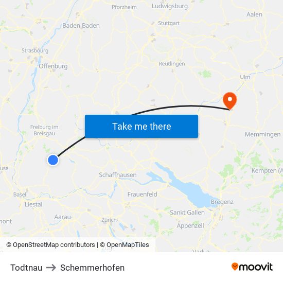 Todtnau to Schemmerhofen map