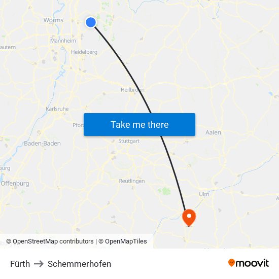 Fürth to Schemmerhofen map