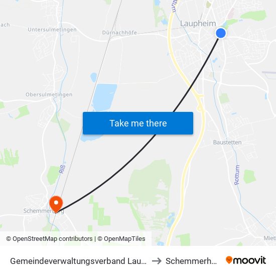 Gemeindeverwaltungsverband Laupheim to Schemmerhofen map