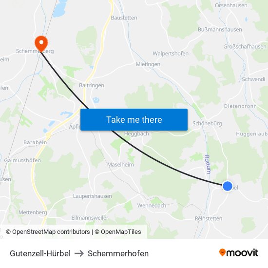Gutenzell-Hürbel to Schemmerhofen map