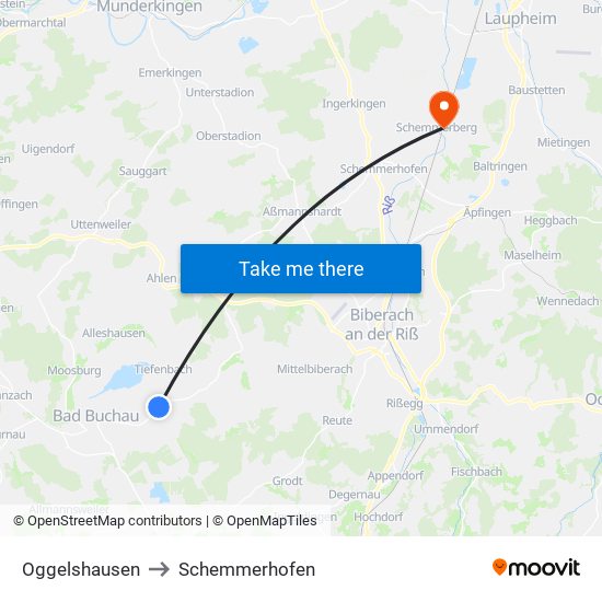 Oggelshausen to Schemmerhofen map