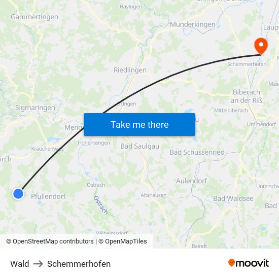 Wald to Schemmerhofen map