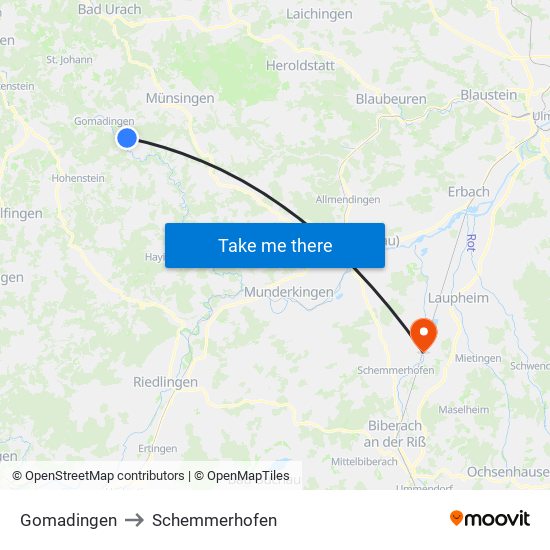 Gomadingen to Schemmerhofen map