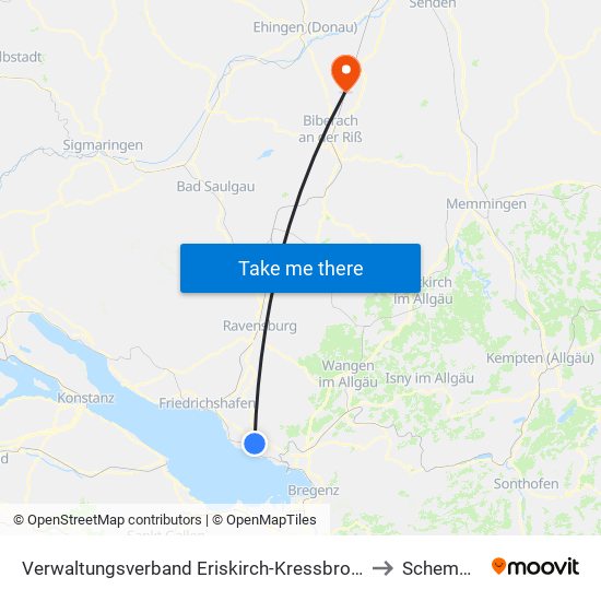 Verwaltungsverband Eriskirch-Kressbronn am Bodensee-Langenargen to Schemmerhofen map