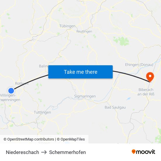 Niedereschach to Schemmerhofen map