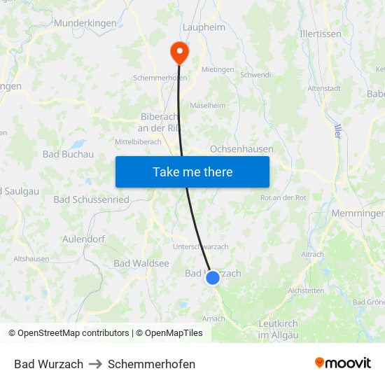 Bad Wurzach to Schemmerhofen map