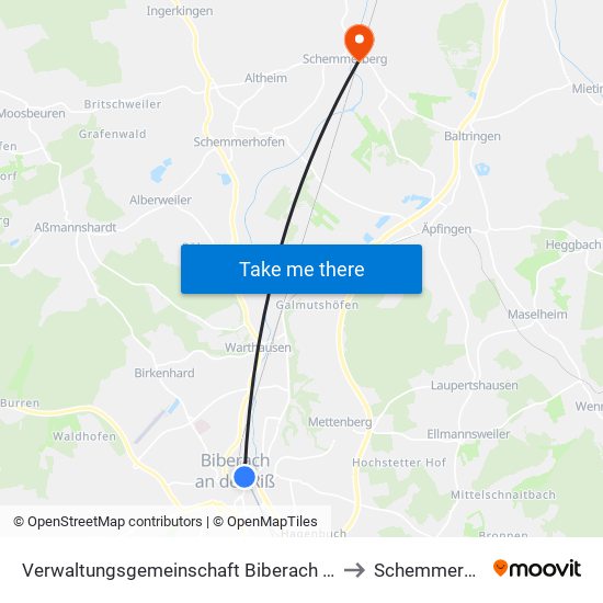 Verwaltungsgemeinschaft Biberach An Der Riß to Schemmerhofen map