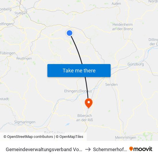 Gemeindeverwaltungsverband Voralb to Schemmerhofen map