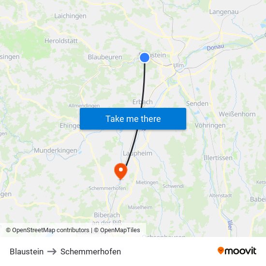 Blaustein to Schemmerhofen map