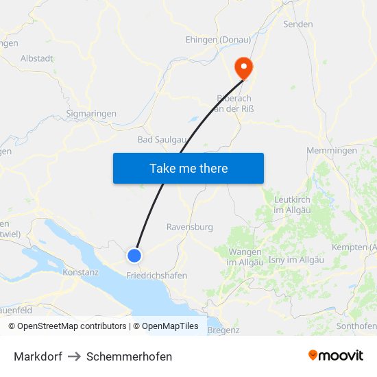 Markdorf to Schemmerhofen map