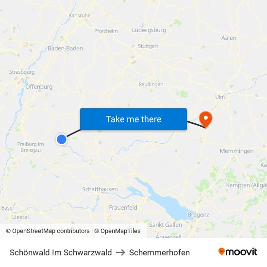 Schönwald Im Schwarzwald to Schemmerhofen map