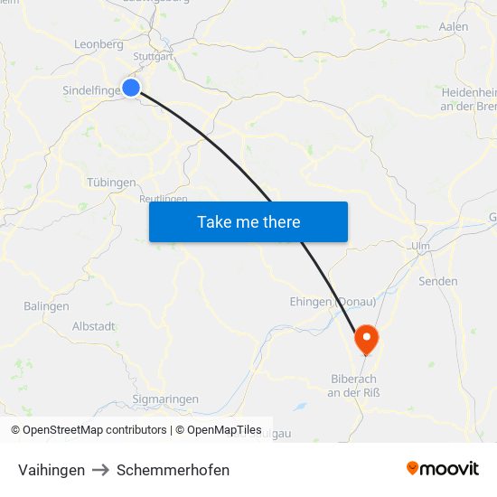 Vaihingen to Schemmerhofen map