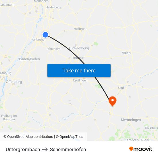 Untergrombach to Schemmerhofen map