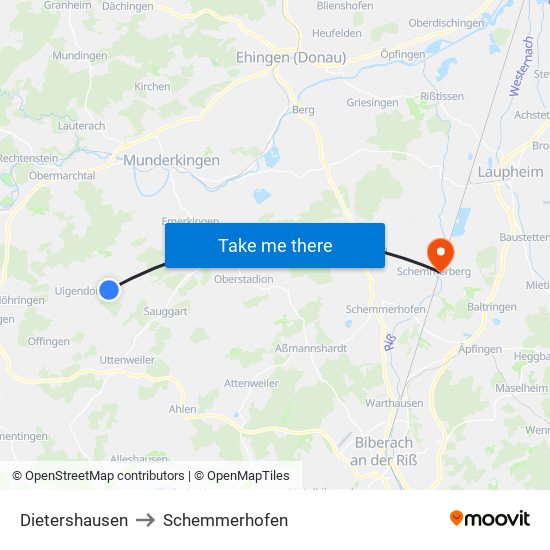 Dietershausen to Schemmerhofen map