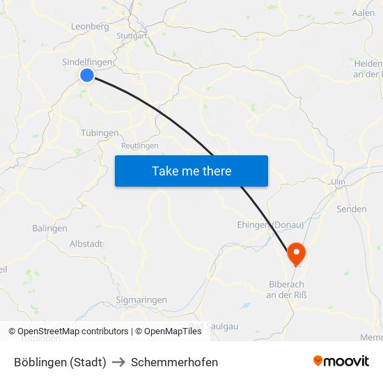 Böblingen (Stadt) to Schemmerhofen map