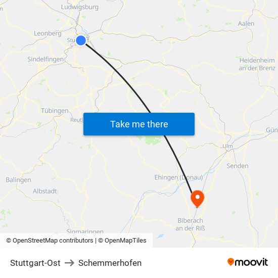 Stuttgart-Ost to Schemmerhofen map
