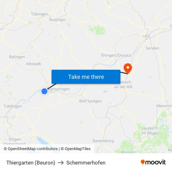 Thiergarten (Beuron) to Schemmerhofen map