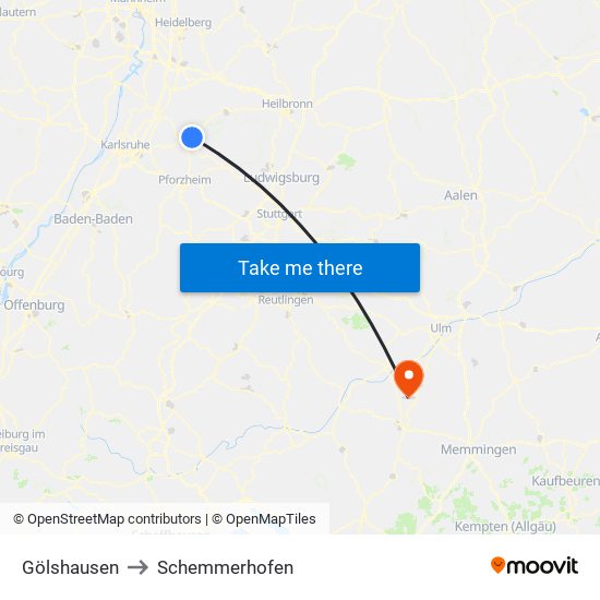 Gölshausen to Schemmerhofen map