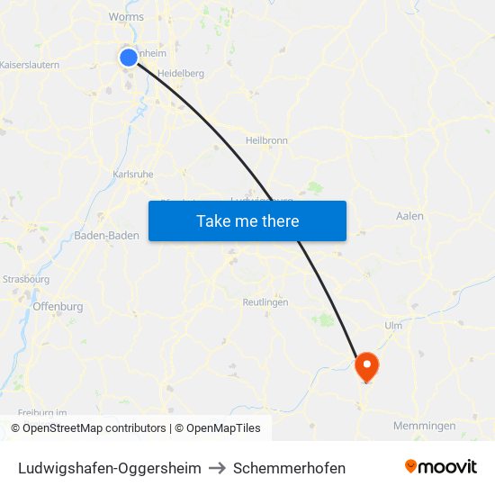 Ludwigshafen-Oggersheim to Schemmerhofen map