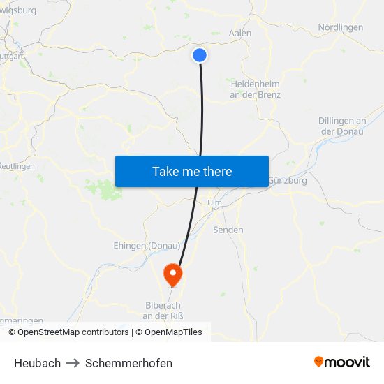 Heubach to Schemmerhofen map