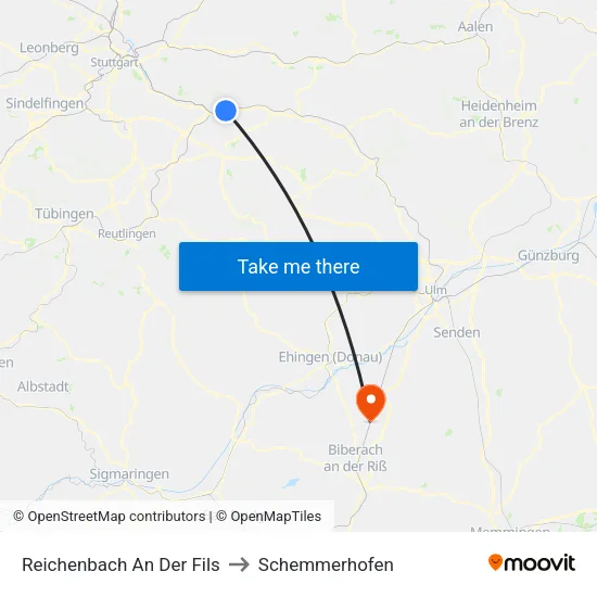 Reichenbach An Der Fils to Schemmerhofen map