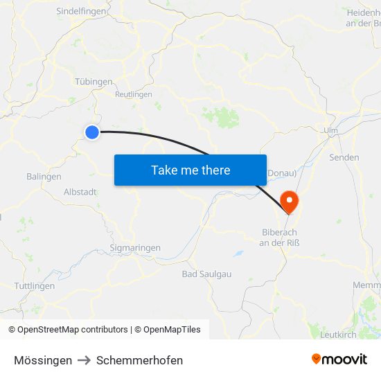 Mössingen to Schemmerhofen map