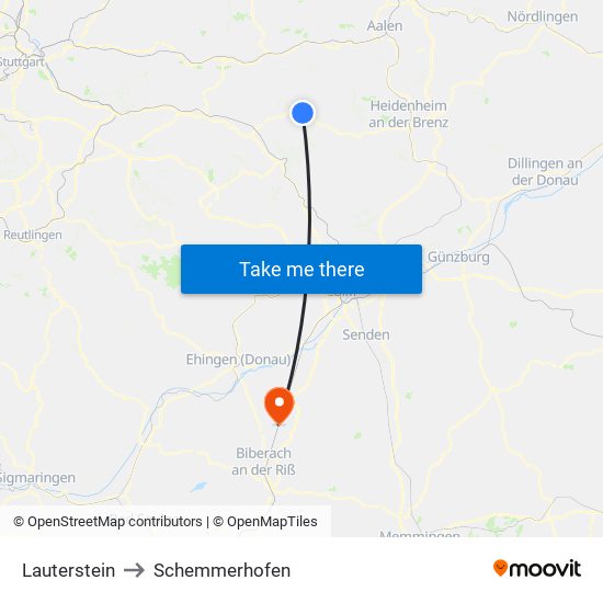 Lauterstein to Schemmerhofen map