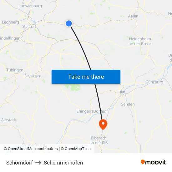 Schorndorf to Schemmerhofen map