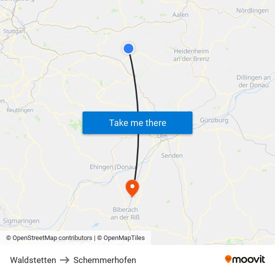 Waldstetten to Schemmerhofen map