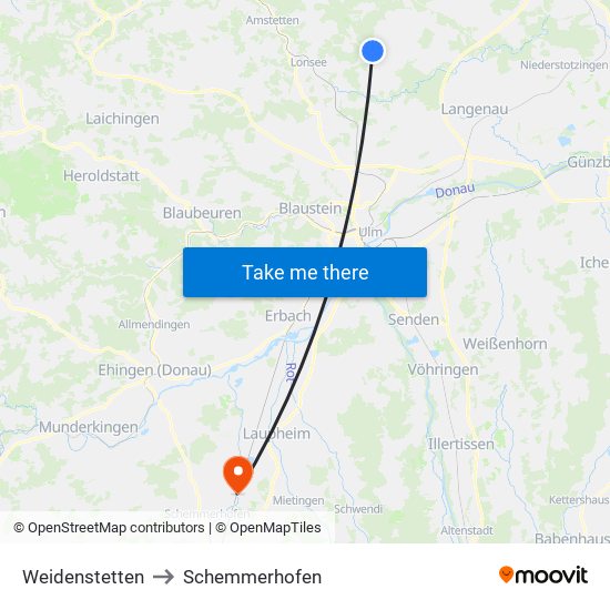 Weidenstetten to Schemmerhofen map