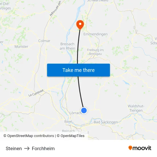 Steinen to Forchheim map
