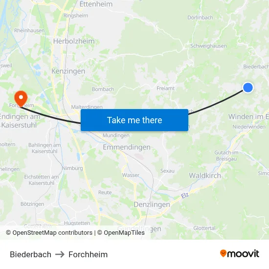 Biederbach to Forchheim map