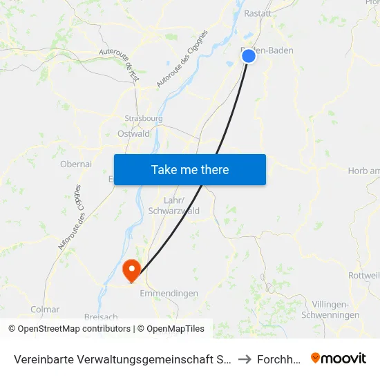 Vereinbarte Verwaltungsgemeinschaft Sinzheim to Forchheim map
