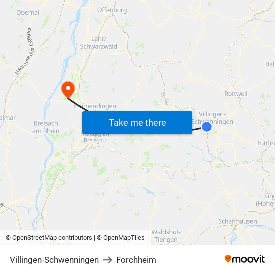 Villingen-Schwenningen to Forchheim map