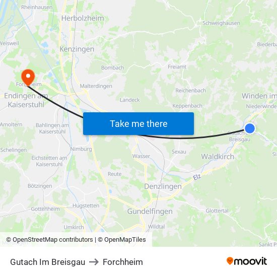 Gutach Im Breisgau to Forchheim map