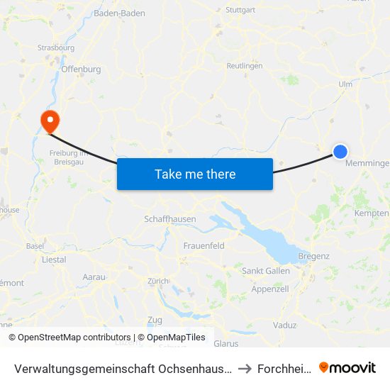 Verwaltungsgemeinschaft Ochsenhausen to Forchheim map