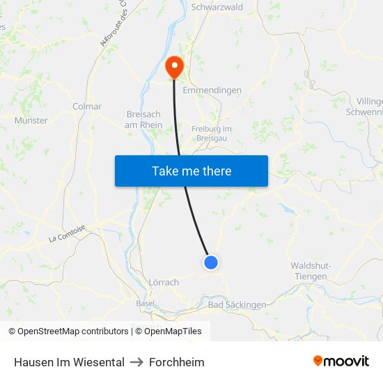 Hausen Im Wiesental to Forchheim map