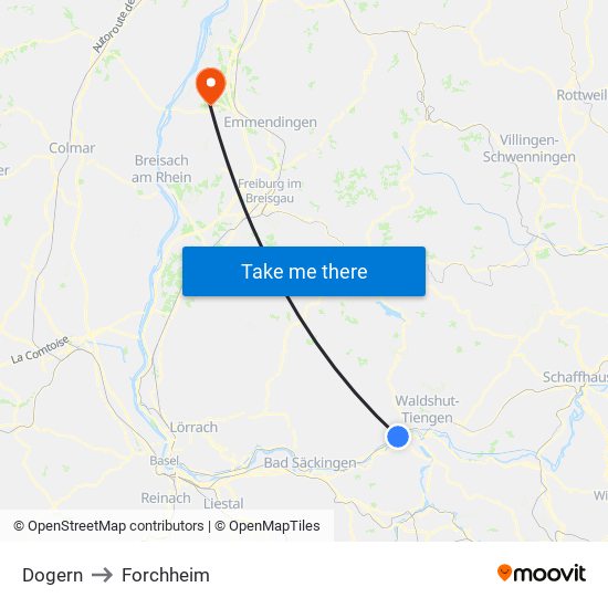 Dogern to Forchheim map