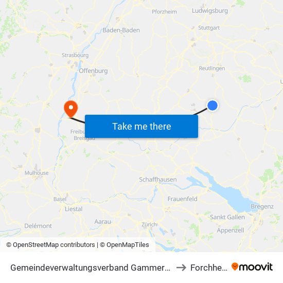 Gemeindeverwaltungsverband Gammertingen to Forchheim map