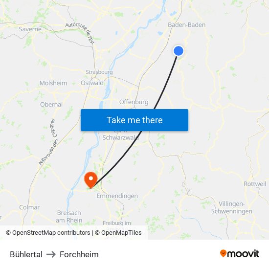 Bühlertal to Forchheim map