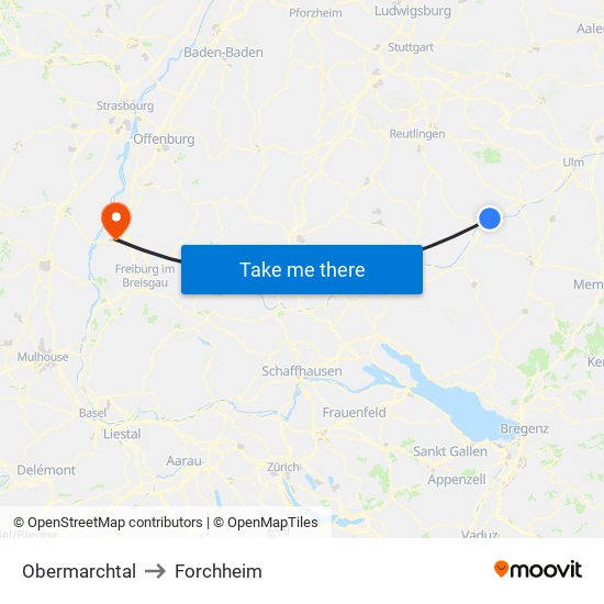Obermarchtal to Forchheim map