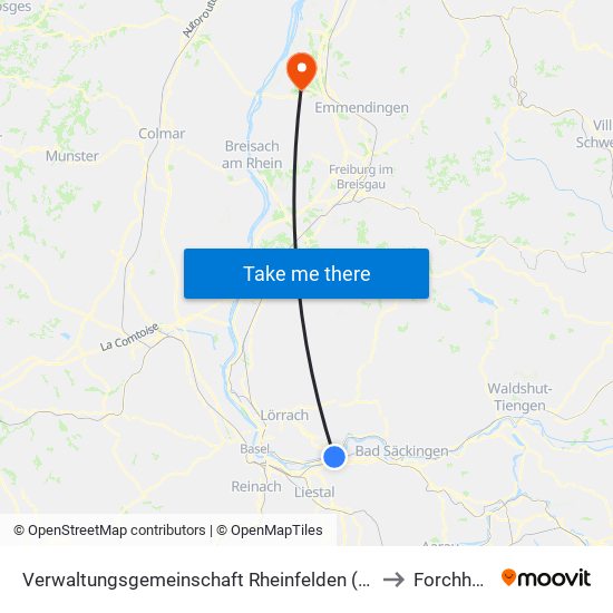 Verwaltungsgemeinschaft Rheinfelden (Baden) to Forchheim map