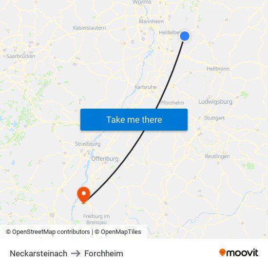 Neckarsteinach to Forchheim map