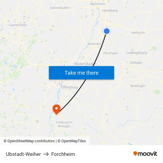 Ubstadt-Weiher to Forchheim map